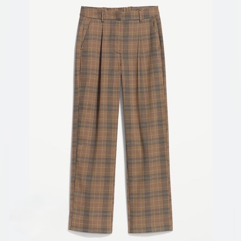 NWT Old Navy Extra High Waisted Taylor Trouser Wide Leg Pants XXL Brown Plaid
